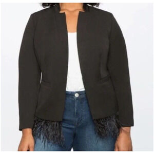 Eloquii Blazer Feather Hem Long Sleeve Pockets Tailored Black Plus Size 24 XXL ?